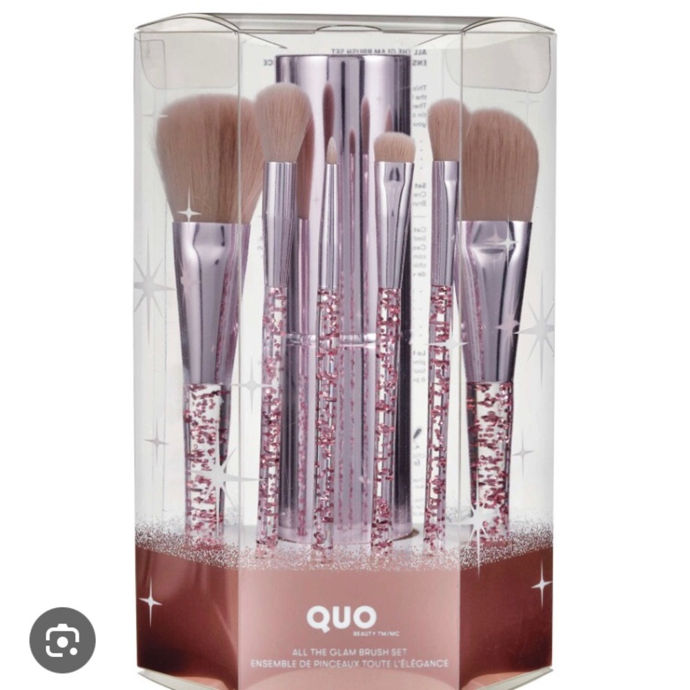 BNWT- QUO All The Glam Brush Set with 6 Brushes & Matching Tin Canister